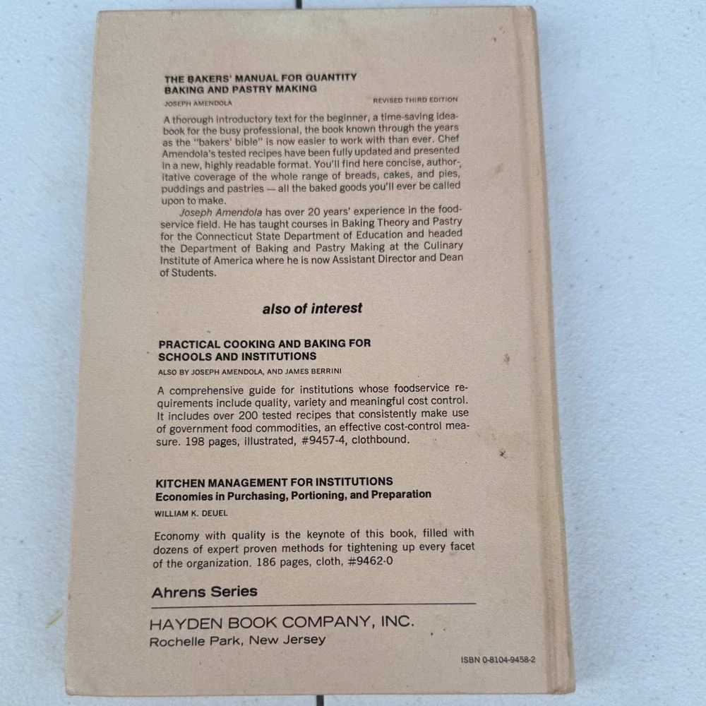 The Bakers' Manual Joseph Amendola Quantity Baking Pastry Revised 3rd Ed 1972